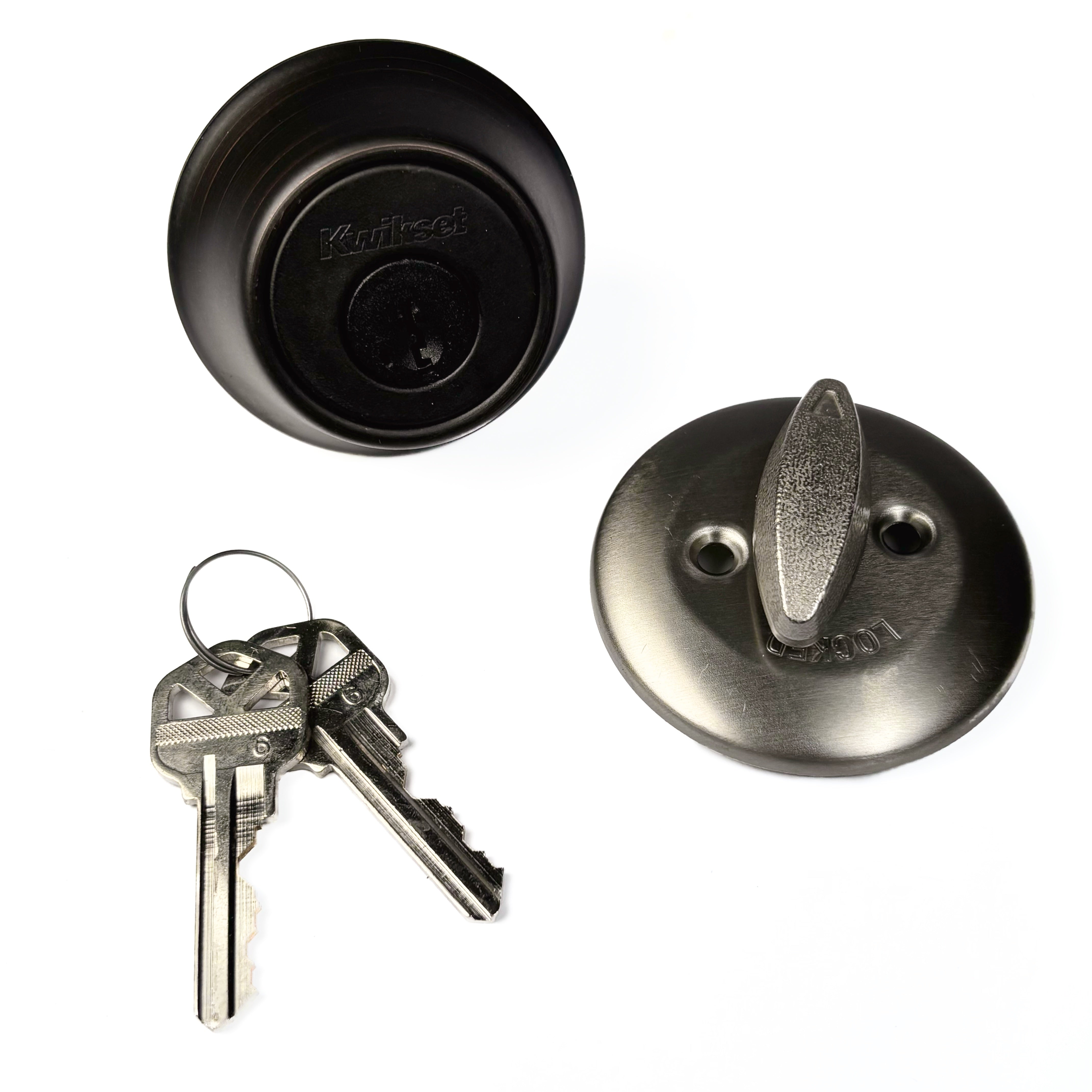 Single Cylinder Deadbolt Venetian Bronze Exterior Satin Nickel Interior