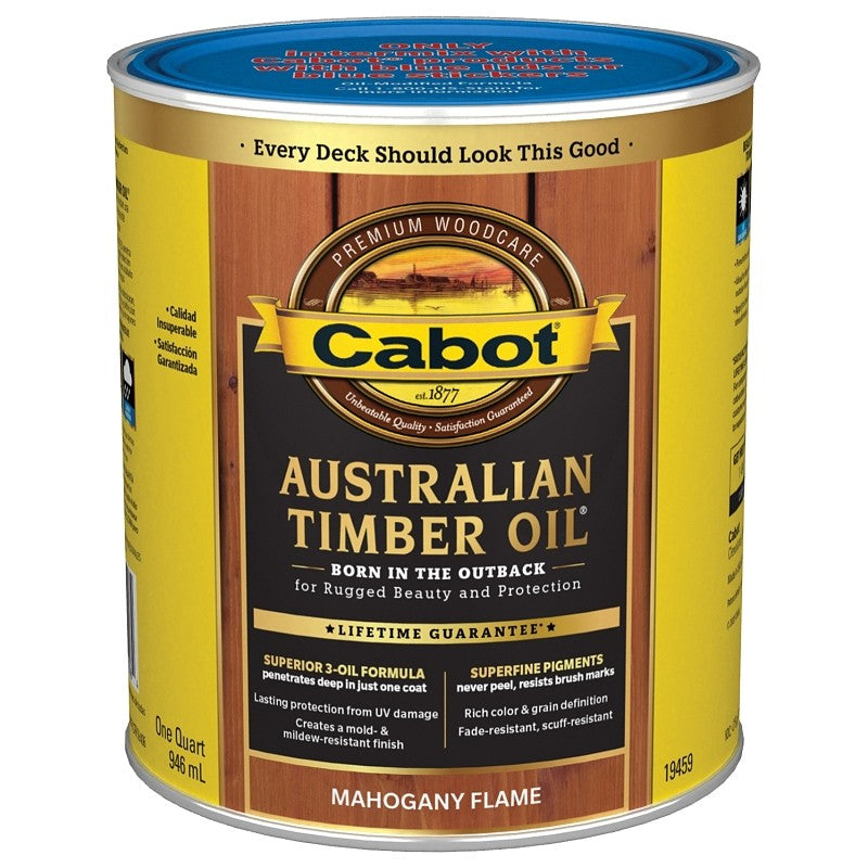 Cabot 140.0019459.005 Australian Timber Oil, Mahogany Flame, Liquid, 1 qt, Can