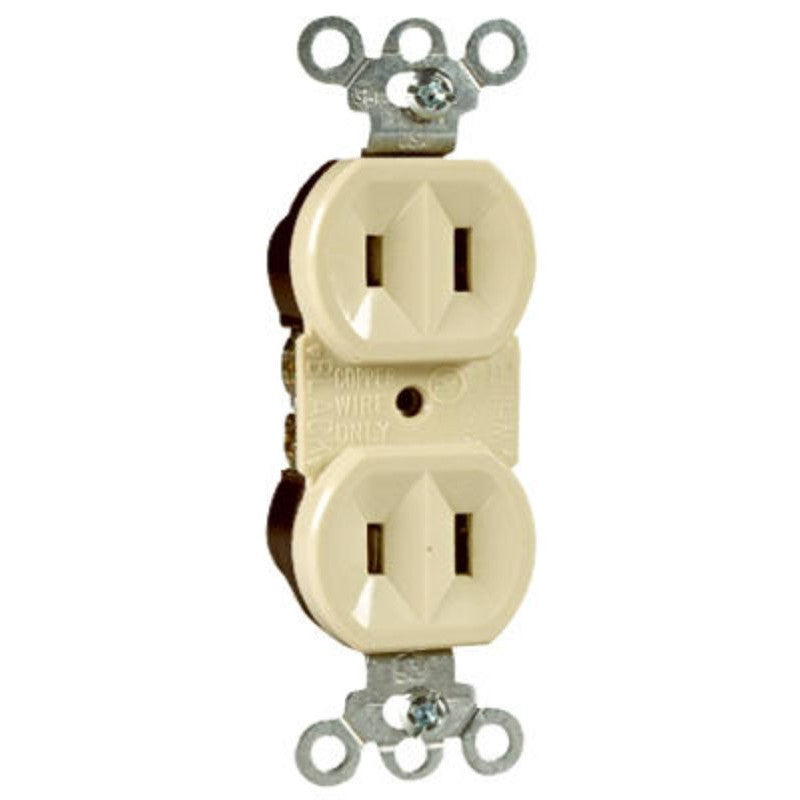 Legrand 4025ICC20 Duplex Outlet, 2 -Pole, 15 A, 125 V, Side Wiring, NEMA: 5-15R, Ivory