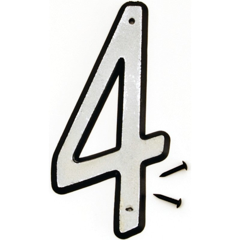 Hy-Ko 30600 Series 30604 House Number, Character: 4, 4 in H Character, Black/White Character, Plastic (Pack of 10)