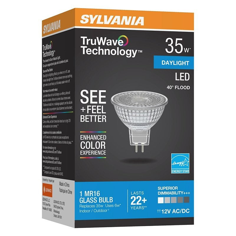Sylvania 40929 Natural LED Bulb, Track/Recessed, MR16 Lamp, G5.3 Lamp Base, Dimmable, Daylight Light, 5000 K Color Temp