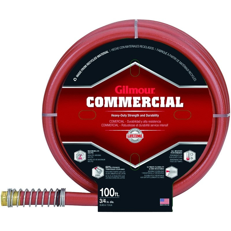 Gilmour 841001-1001 Heavy-Duty Garden Hose, 3/4 in, 100 ft L, Red