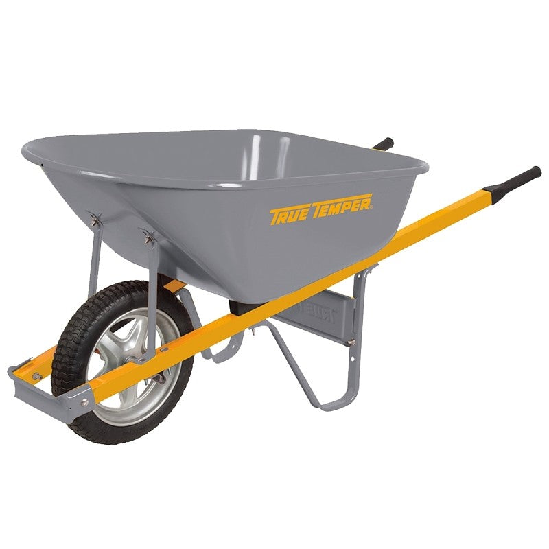 True Temper R6STSP25 Wheelbarrow, 6 cu-ft Volume, Steel, 1-Wheel, Comfort-Grip Handle