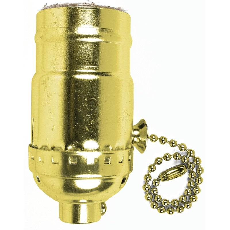 Jandorf 60411 Pull Chain Lamp Socket, 3-Way, 250 V, 250 W, Brass Housing Material, Yellow