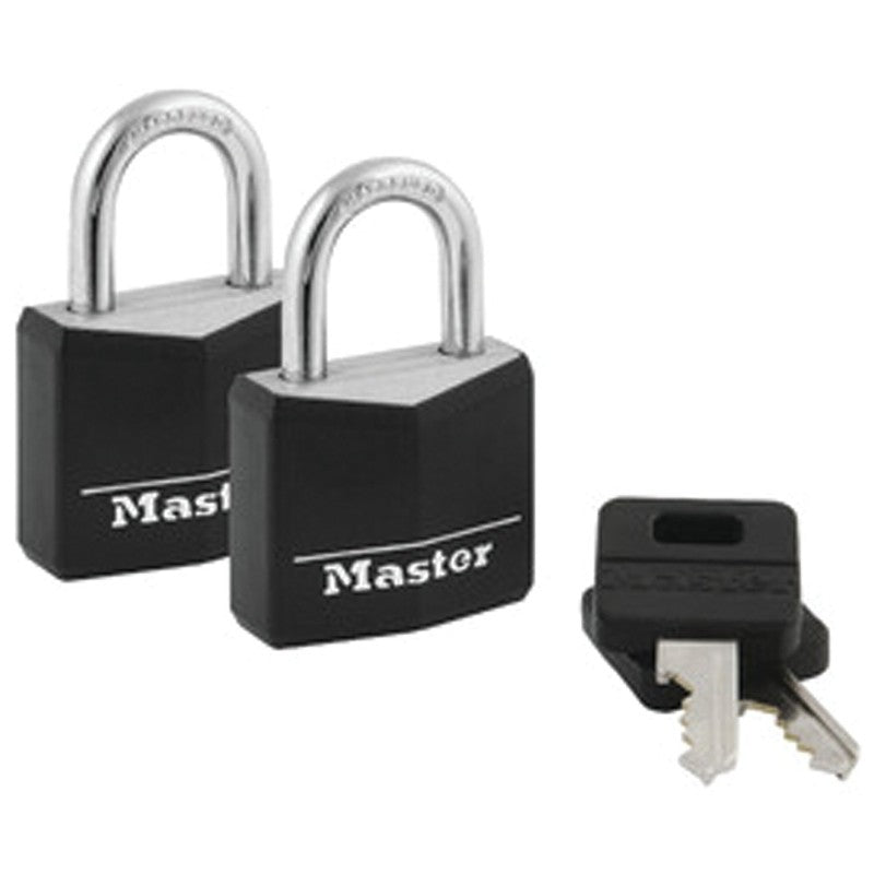 Master Lock 131T Padlock, 1-3/16 in W Body, Keyed Alike Key, 3/16 in Dia Shackle, Steel Shackle, Brass Body, Black