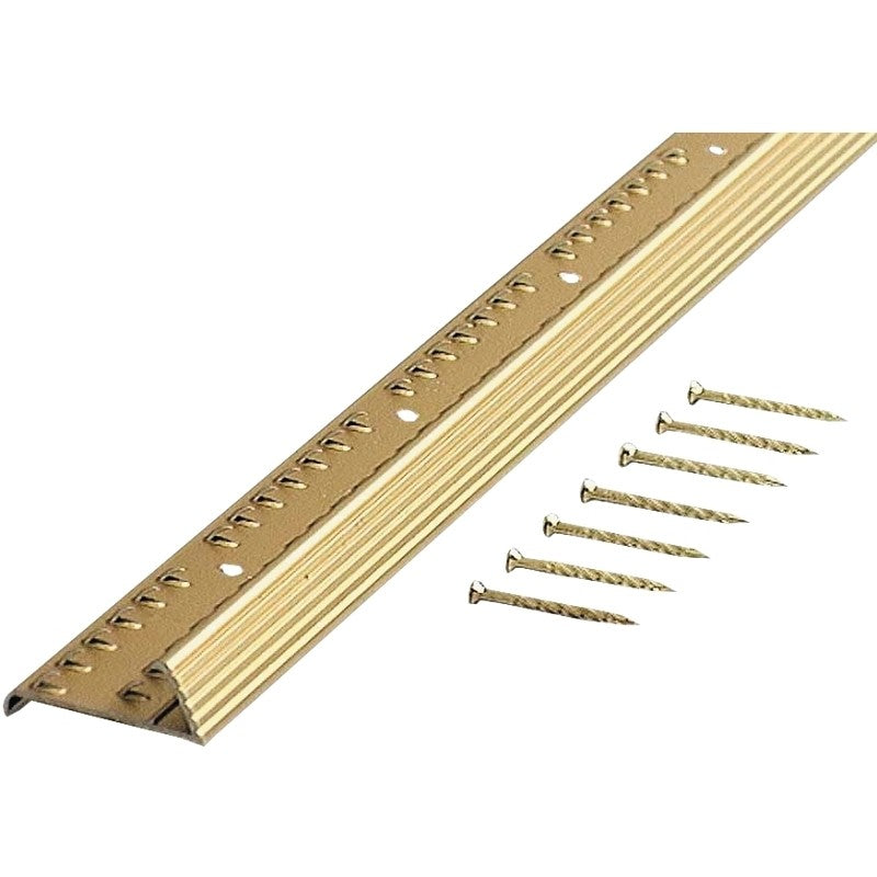 M-D 79053 Fluted Carpet Gripper, 36 in L, 1-3/8 in W, Aluminum, Satin Brass