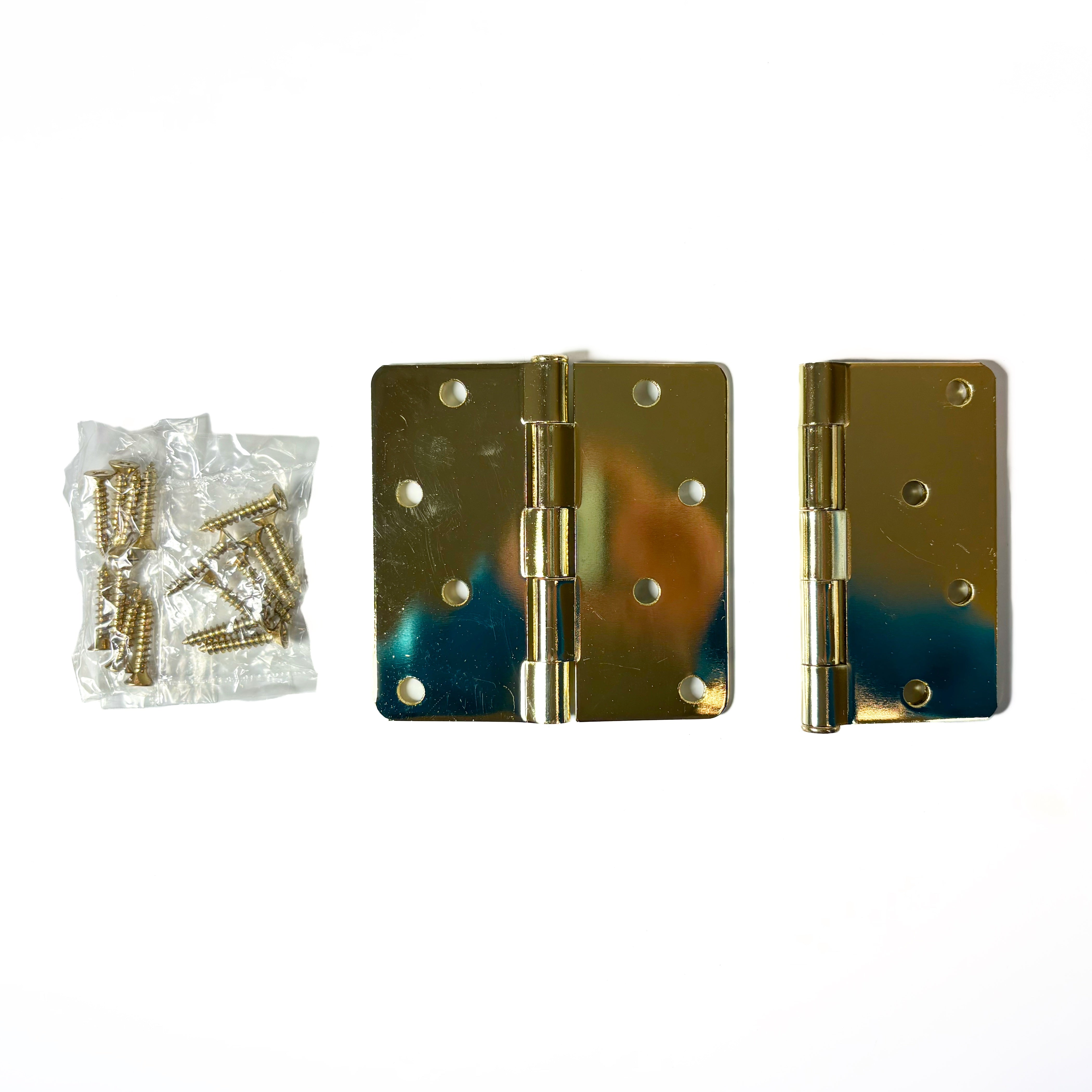 Door Hinges 4 Inch 1/4 Radius Polished Brass 2 Pack