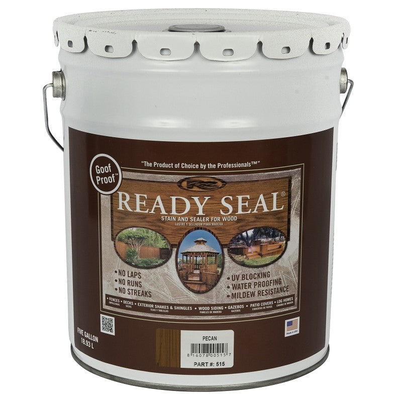 Ready Seal 515 Stain and Sealer, Pecan, 5 gal, Pail