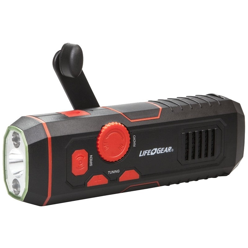 Dorcy Storm Proof Series LG38-60675-RED Crank Radio Light, 480 mAh, Lithium-Ion Battery, LED Lamp, 30 Lumens, Black/Red