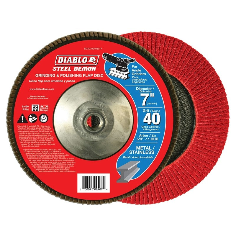 Diablo Steel Demon DCX070040B01F Flap Disc with Hub, 7 in Dia, 5/8-11 Arbor, 40 Grit, Ultra Coarse (Pack of 2)