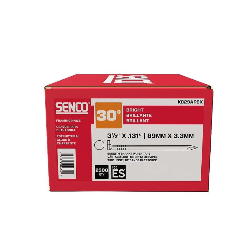 Senco KC29APBX Collated Nail, 3-1/2 in L, Steel, Bright, Clipped Head, Smooth Shank