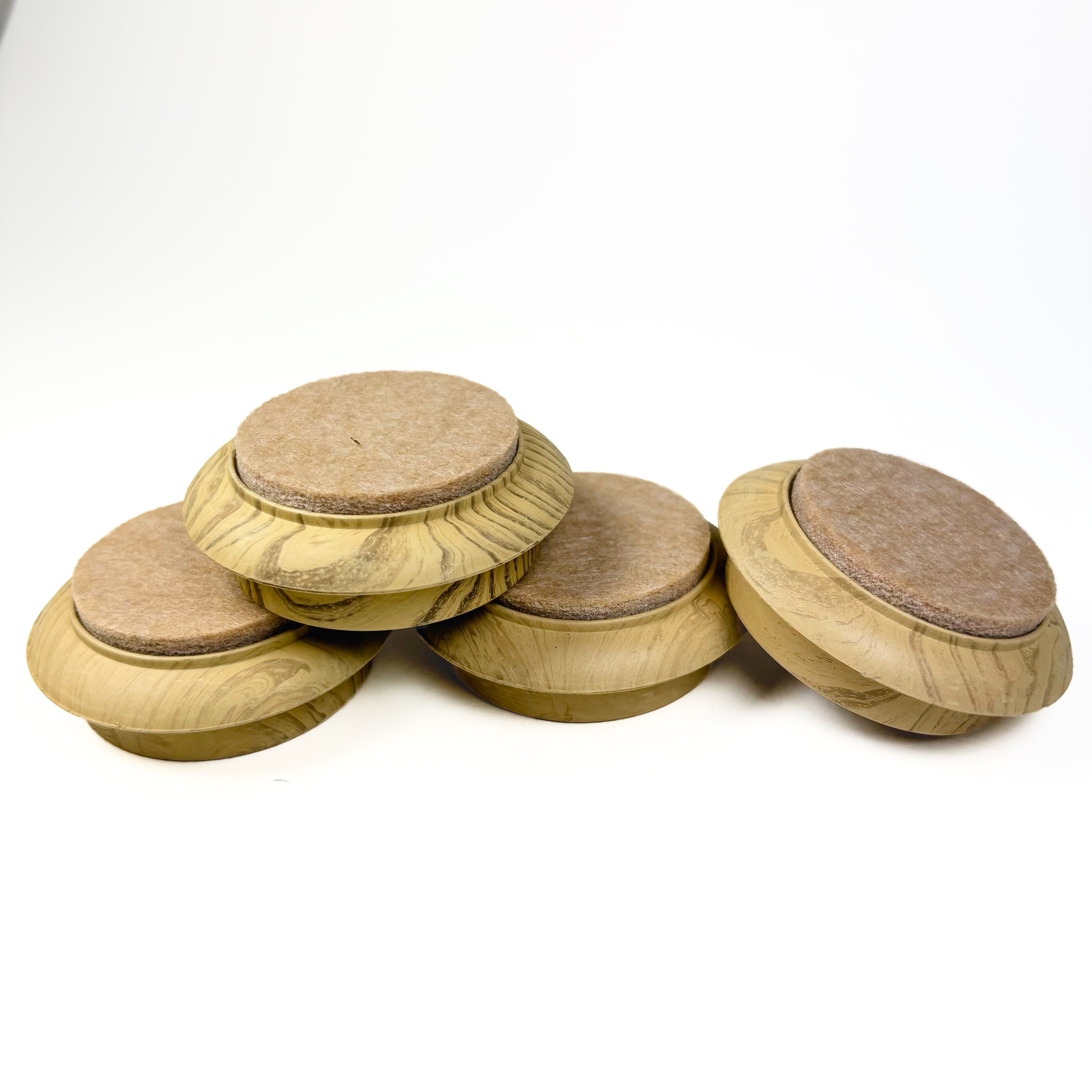 Felt Bottom Caster Cups 1-3/4 Inch Round Woodgrain Natural 4 Pack