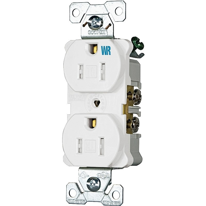 Eaton Wiring Devices TWRBR15W-BXSP Duplex Receptacle, White, 2-Pole, 15 A, 125 V, Back, Side Wiring