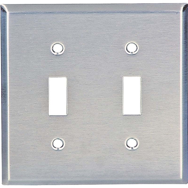 Eaton Wiring Devices 93072-BOX Wallplate, 4-1/2 in L, 4.56 in W, 2 -Gang, Stainless Steel, Satin