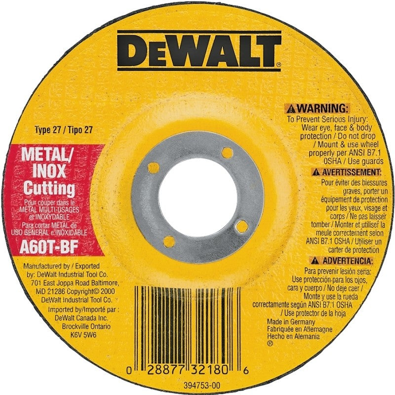 DEWALT DW8420 Cutting Wheel, 4 in Dia, 0.045 in Thick, 5/8 in Arbor, 60 Grit, Medium, Aluminum Oxide Abrasive
