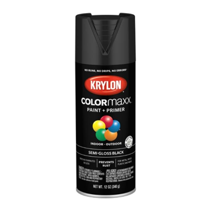Krylon K05579007 Enamel Spray Paint, 12 oz Can, 25 sq-ft Coverage Area, Acrylic Base, Semi-Gloss, Black