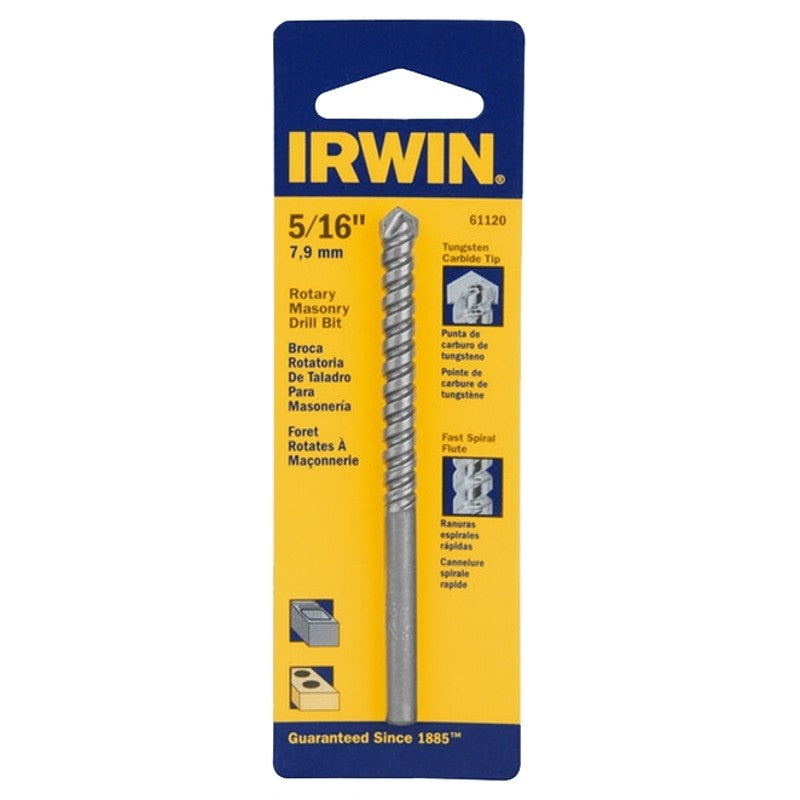 Irwin 61120 Drill Bit, 5/16 in Dia, 4 in OAL, Spiral Flute, 1-Flute, 1/4 in Dia Shank, Straight Shank