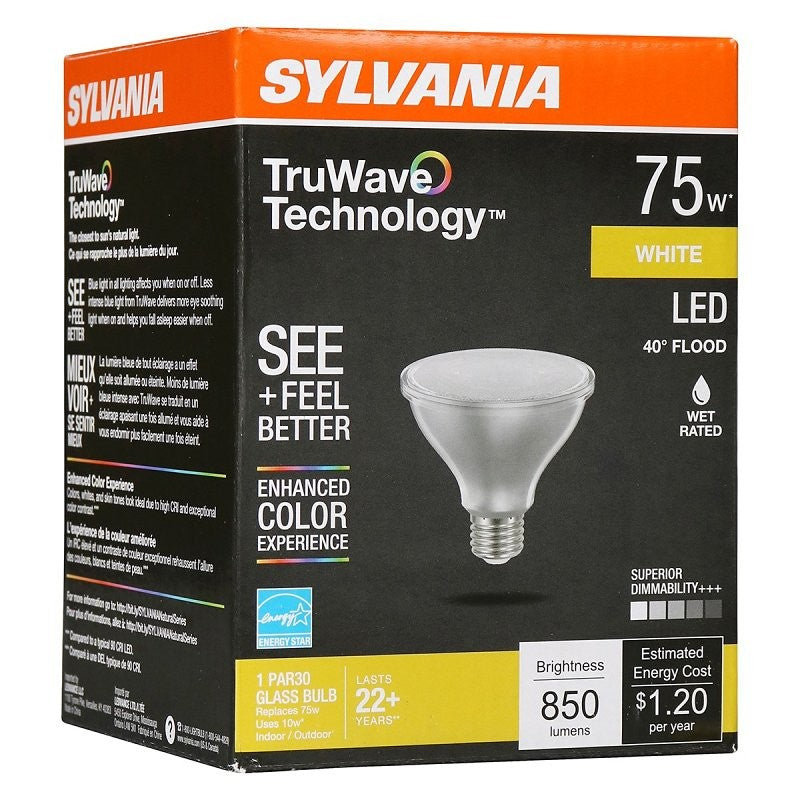 Sylvania 40916 Natural LED Bulb, 120 V, 850 Lumens, 10 W, PAR30 Lamp, E26 Lamp Base, Dimmable, Clear, Cool White