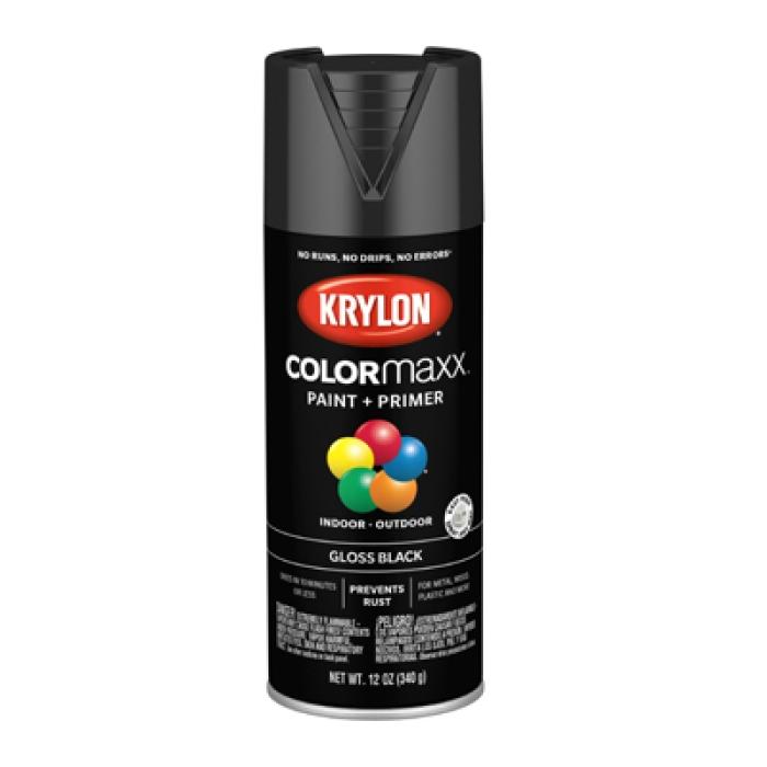 Krylon K05505007 Enamel Spray Paint, 12 oz Can, 25 sq-ft Coverage Area, Solvent Base, Gloss, Black