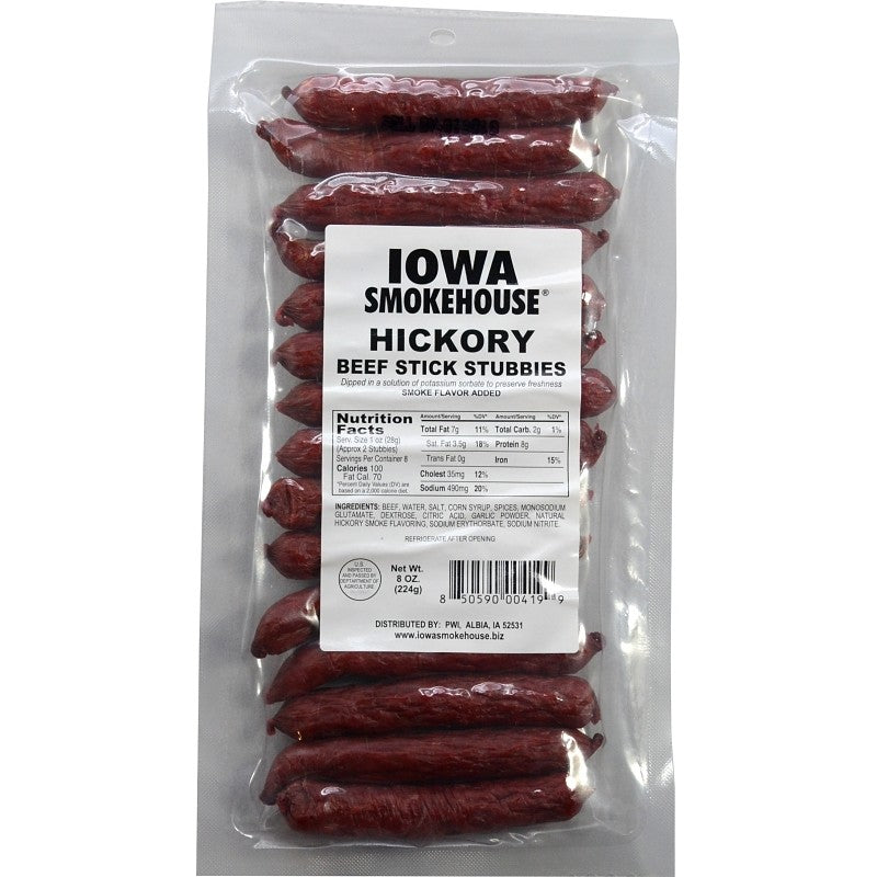 Iowa Smokehouse IS-8BSTH Beef Stick Stubbies, Hickory, 8 oz (Pack of 12)