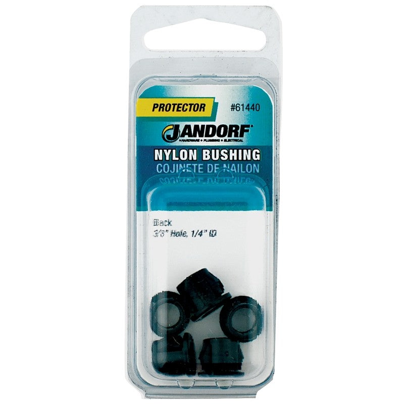 Jandorf 61440 Conduit Bushing, Nylon, Black, 1/4 in Dia Panel Hole, 0.406 in Thick Panel