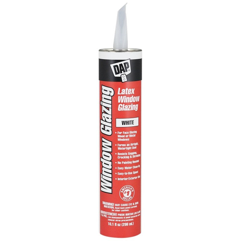 DAP 12108 Latex Window Glazing, Paste, Slight, White, 10.1 fl-oz Cartridge