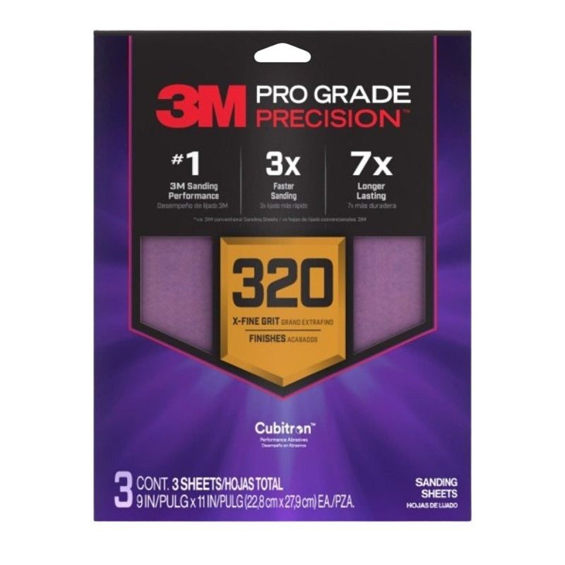 Pro Grade Precision SHR320-PGP-3T Sanding Sheet, 9 in L, 11 in W, Extra Fine, 320 Grit, Ceramic Alumina Abrasive