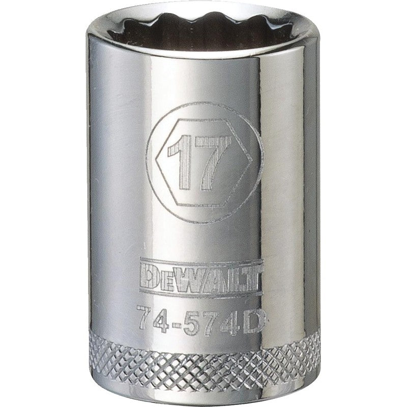 DEWALT DWMT74574OSP Drive Socket, 17 mm Socket, 1-1/2 in OAL, 1/2 in Drive, 12-Point, Vanadium Steel, Polished Chrome