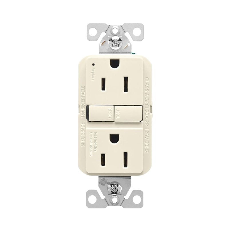 Eaton GF15LA-BX-L Receptacle, 125 V, 15 A, NEMA: 5-15R, GFCI Socket, Back, Side Wiring, Light Almond (Pack of 10)