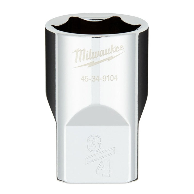 Milwaukee 45-34-9104 Socket, 3/4 in Socket, Standard Socket, 1.02 in OAL, 1/2 in Drive, 6-Point, Chrome Vanadium Steel