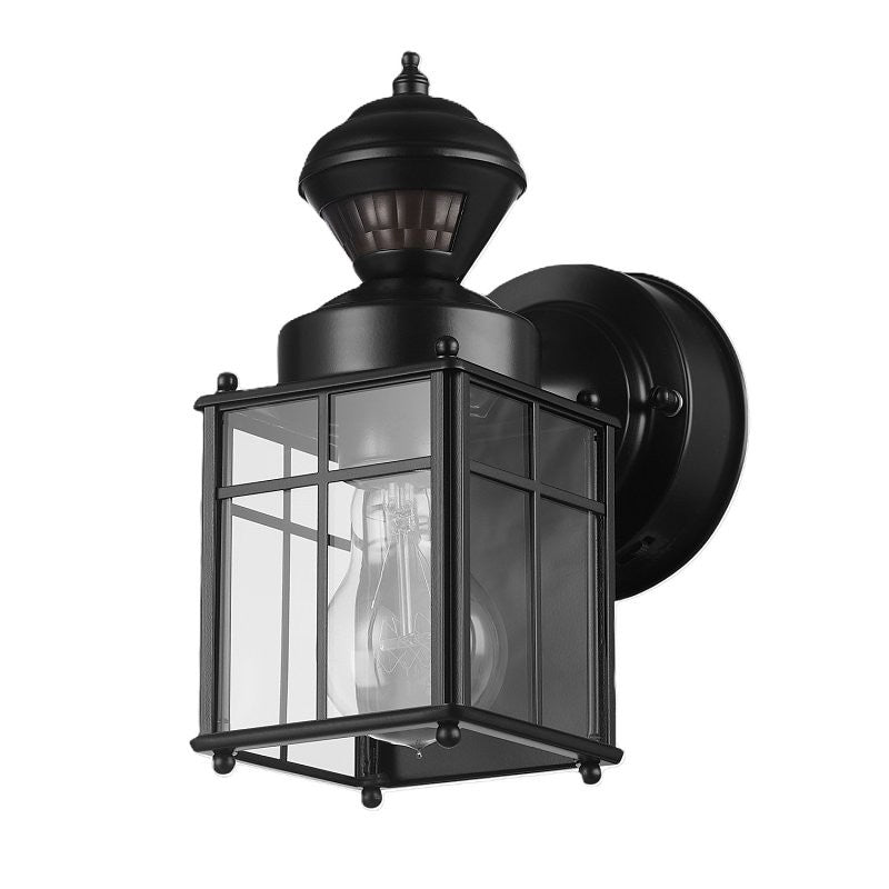 globe Franklin 60000001 Motion-Sensing Wall Lantern, LED Lamp, Black Fixture, Matte Black Fixture (Pack of 2)