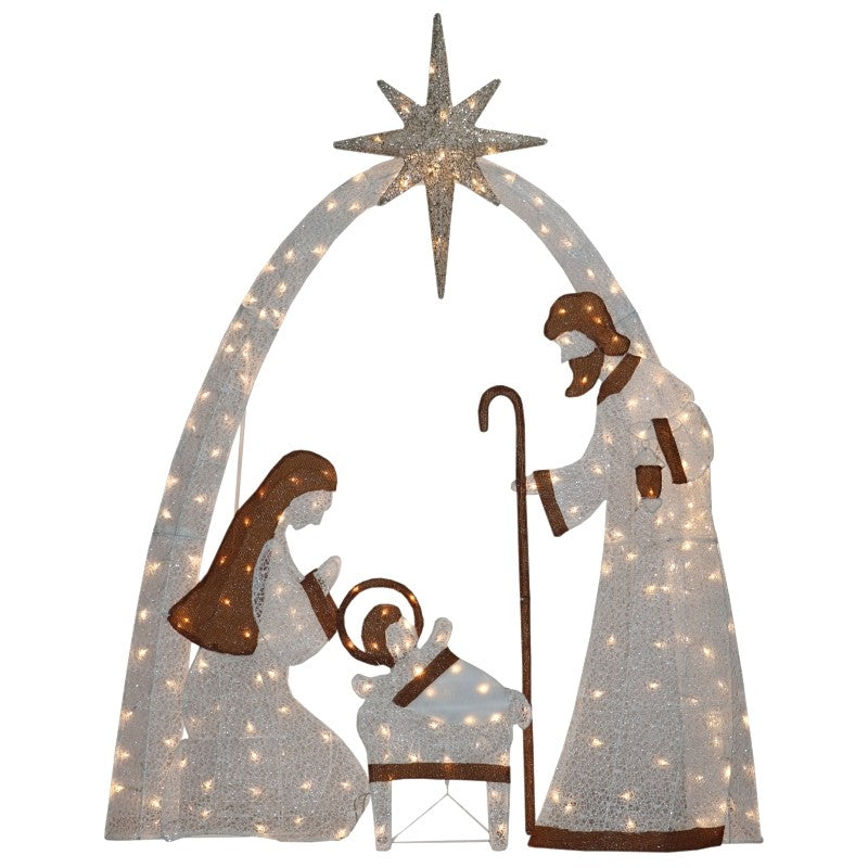 Santas Forest 56801 LED Nativity Set, 2.5 ft W, Mesh Fabric/Metal Frame, White, Mini Bulb