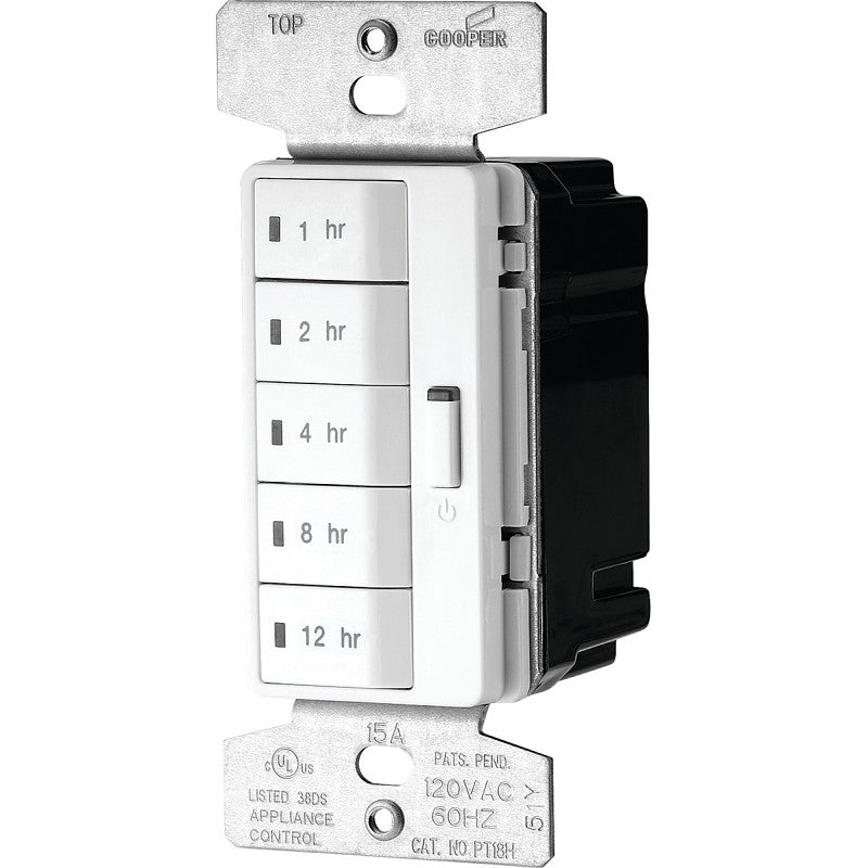 Eaton Wiring Devices PT18H-W-K Hour Timer, 15 A, 120 V, 1800 W, 1, 2, 4, 8, 12 hr Off Time Setting, White