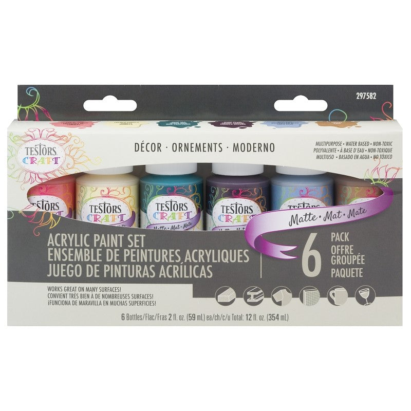Testors 297582 Craft Paint Set, Assorted, 2 oz Bottle, Includes: Coral Cove, French Vanilla, Color Paint, 6/PK