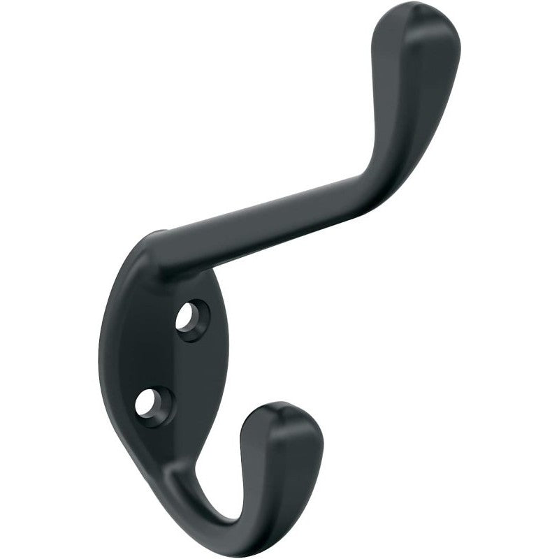 Amerock Noble Series H55451MB Double Prong Wall Hook, 7/16 in W, Zinc, Matte, 25 lb, 3-9/16 in Projection