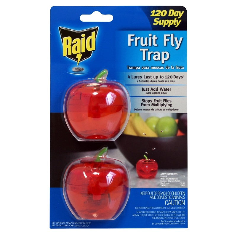 Raid 2PK-FFTA-RAID Fruit Fly Trap, Solid, Sweetish, Light Brown, 2/PK
