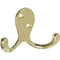 Double Prong Robe Hook Bright Brass