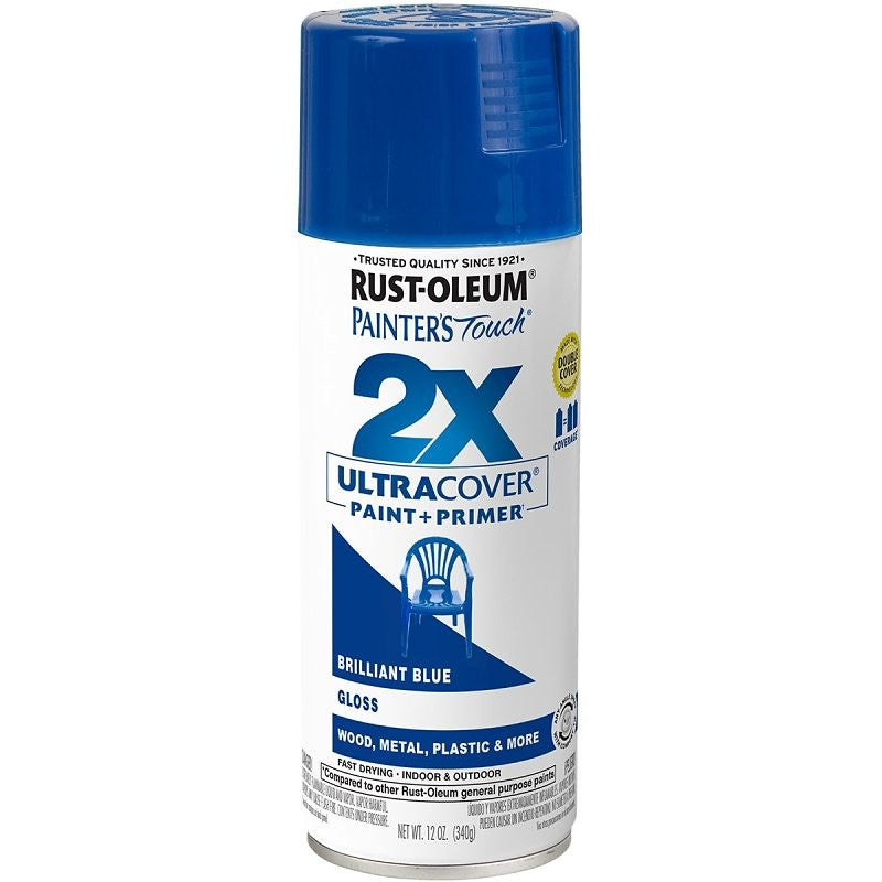 Rust-Oleum Painter's Touch 2X Ultra Cover 334027 Spray Paint, Gloss, Brilliant Blue, 12 oz, Aerosol Can