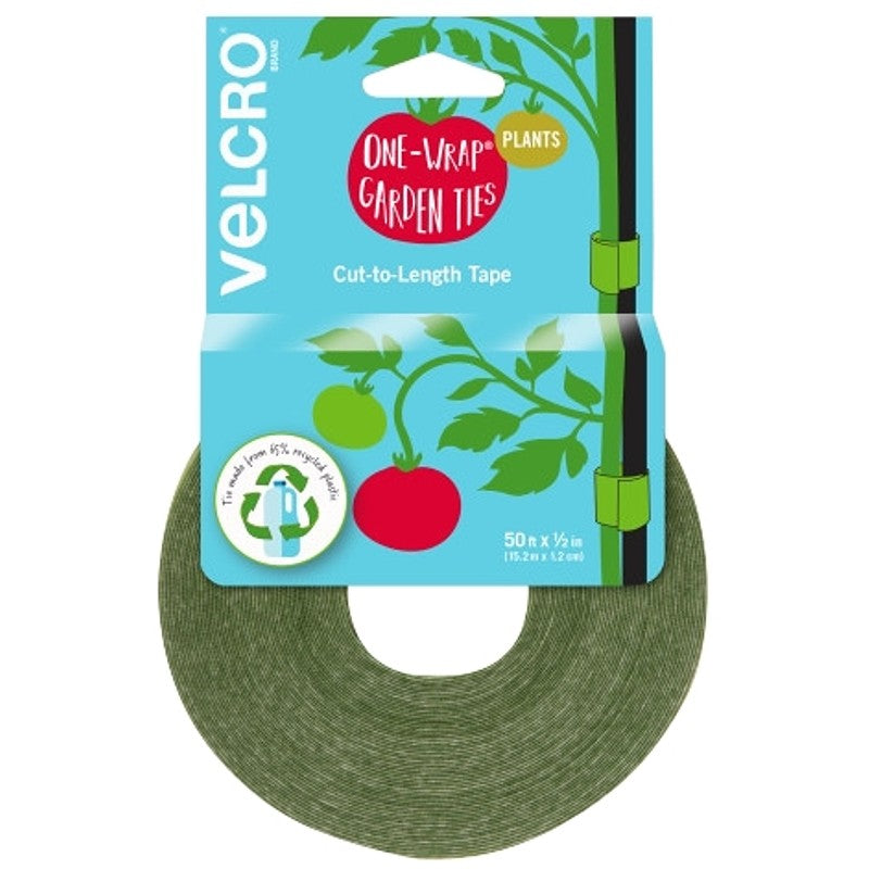 VELCRO Brand One Wrap VEL-30071ACS-AMS Garden Tie, 50 ft L, Plastic, Green