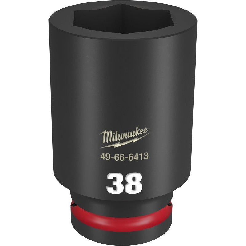 Milwaukee SHOCKWAVE Impact Duty 49-66-6413 Impact Socket, 38 mm Socket, Deep D Socket, 90 mm OAL, 3/4 in Drive, 6-Point