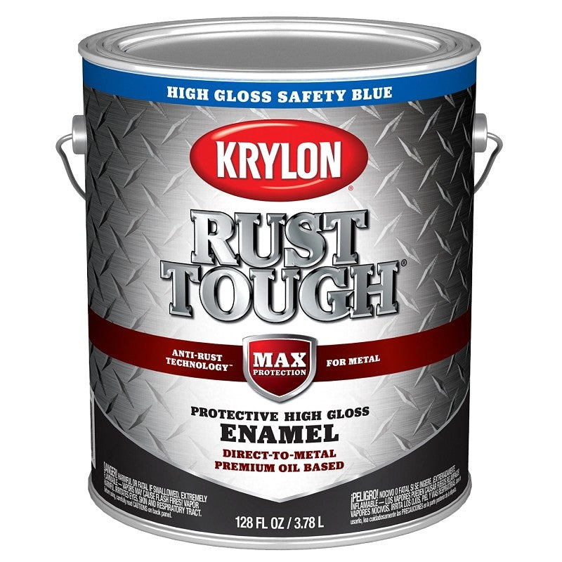 Krylon Rust Tough K09741008 Enamel Paint, Gloss Sheen, Safety Blue, 1 gal, 400 sq-ft/gal Coverage Area (Pack of 4)