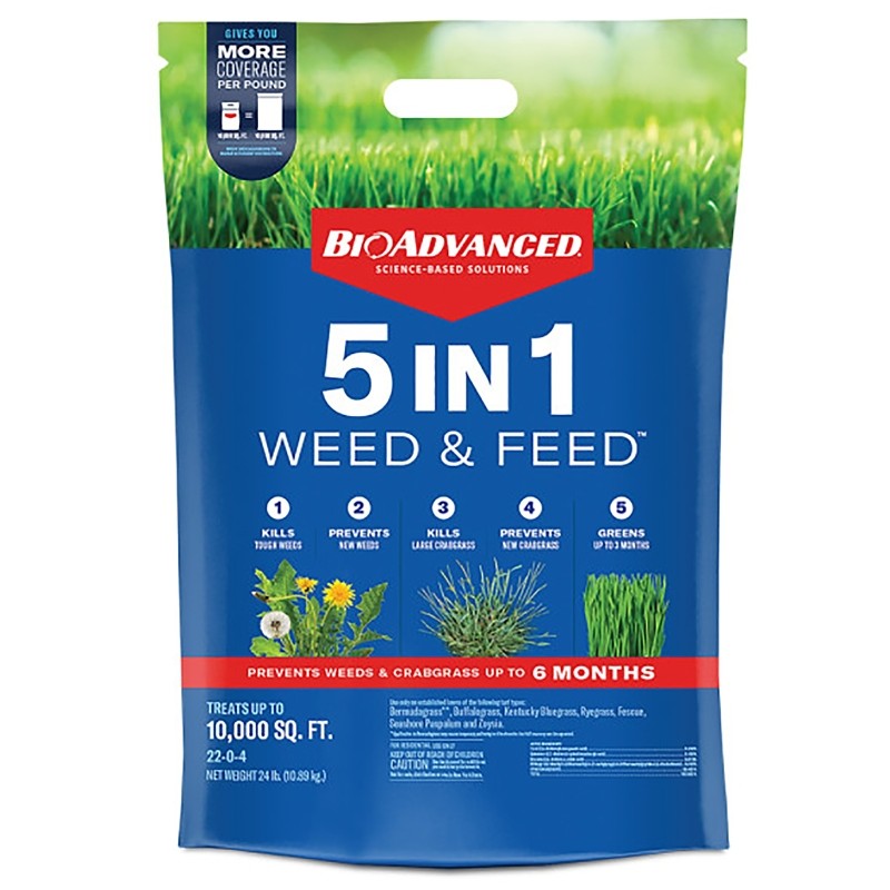 BioAdvanced 704865H Weed and Feed Fertilizer, 24 lb Bag, 22-0-4 N-P-K Ratio