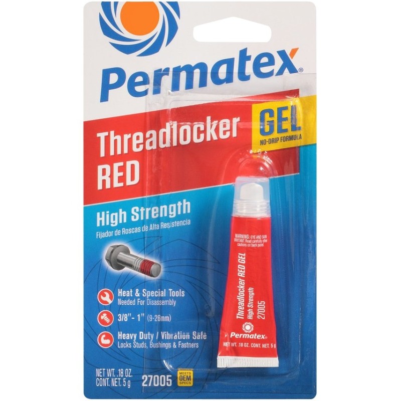 Permatex 27005 Threadlocker, Gel, Mild, Red, 5 g