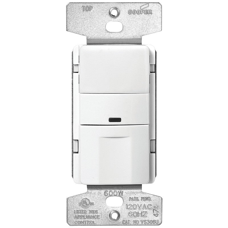 Eaton Wiring Devices OS306U-W-K Motion Sensor Switch, 120 V, 1-Pole, Motion Sensor, 180 deg Sensing, 450 sq-ft Sensing