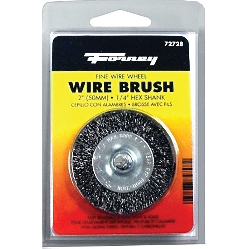 Forney 72728 Wire Wheel Brush, 2 in Dia, 0.008 in Dia Bristle