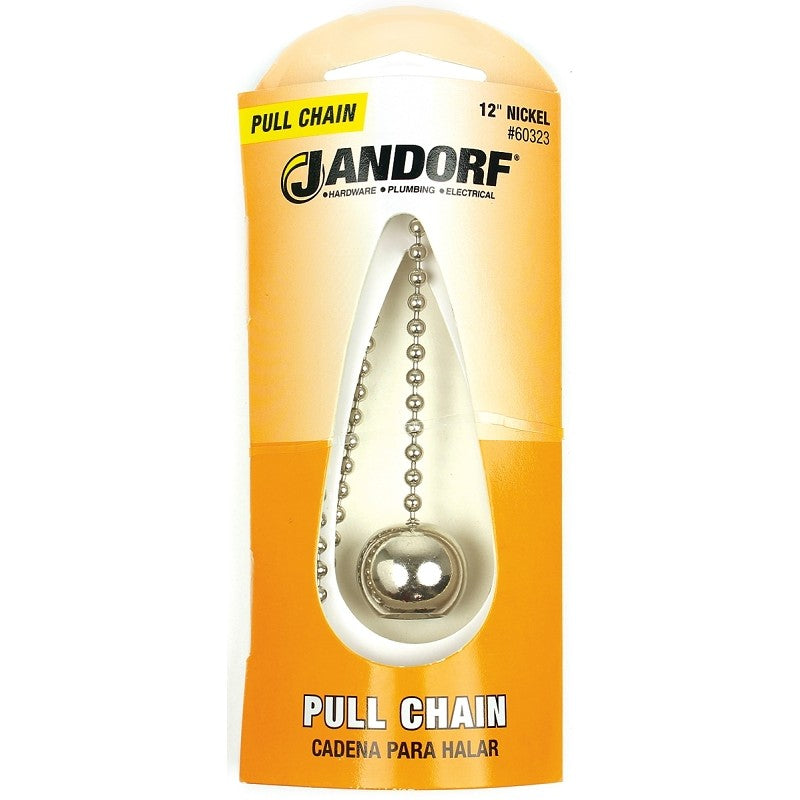 Jandorf 60323 Pull Chain, 12 in L Chain, Nickel