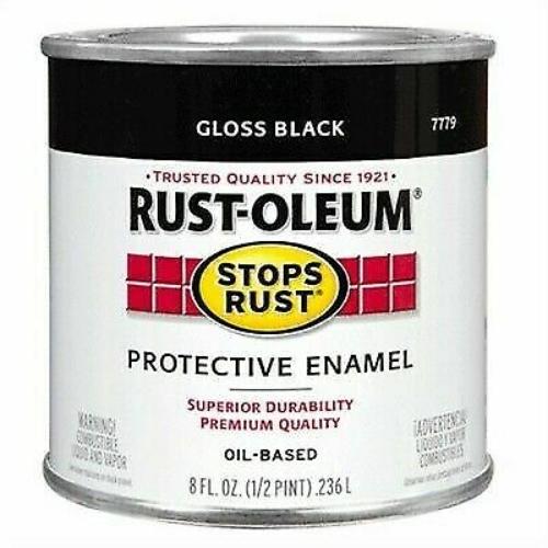 Rust-Oleum Stops Rust 7779730 Enamel Paint, Oil, Gloss, Black, 0.5 pt, Can, 50 to 90 sq-ft/qt Coverage Area