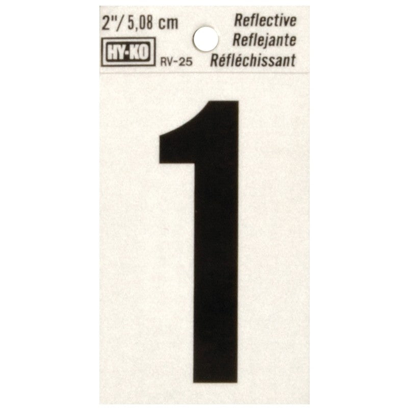 Hy-Ko RV-25/1 Reflective Sign, Character: 1, 2 in H Character, Black Character, Silver Background, Vinyl (Pack of 10)