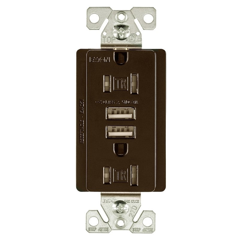 Arrow Hart TR7755RB-K-L Combination USB Receptacle, 2 -Pole, 3.1 A USB, 15 A Receptacle, 2 -USB Port