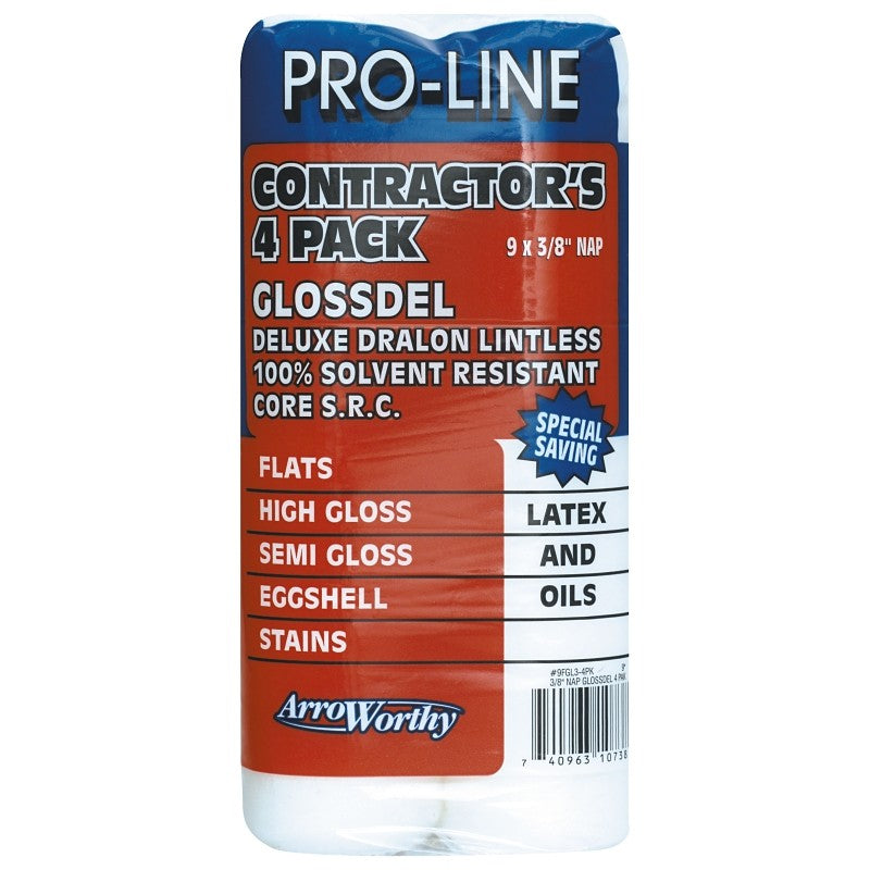 Arroworthy 9FGL3-4PK Paint Roller Cover, 3/8 in Thick Nap, 9 in L, Microfiber Cover, White